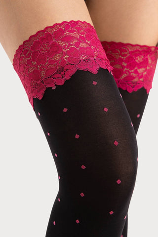 Fiore Volcan Patterned Hold Ups Black & Pink 40 Denier