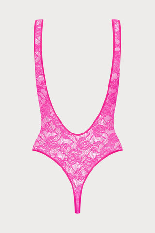 Flashback Lace Open Back Thong Body Pink