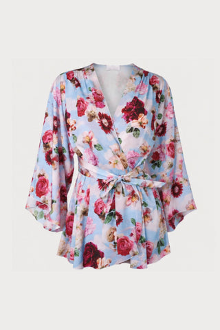 Angel Sleeve Dreamy Floral Print Silk Robe