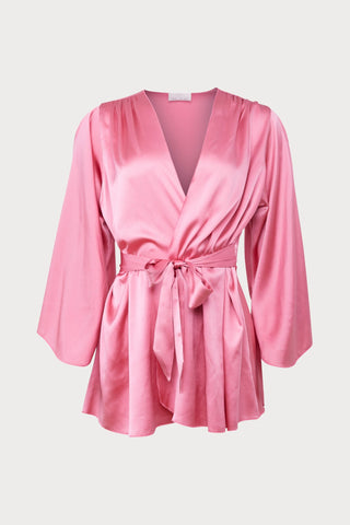 Fleur Du Mal Angel Sleeve Pink Silk Robe - Naughty Knickers