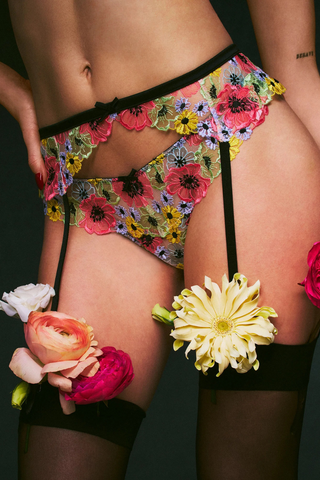 Fleur du Mal Azalea Black Sexy Suspender Belt - Embroidery Lingerie