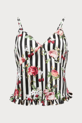 Striped Cherry Rose Ruffle Cami, Size L (UK 12-14)