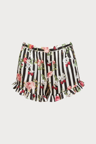Striped Cherry Rose Ruffle Short, Size L (UK 12-14)