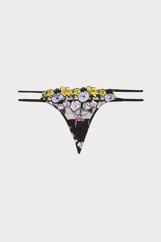 Eden Black Floral Embroidery Mini Thong