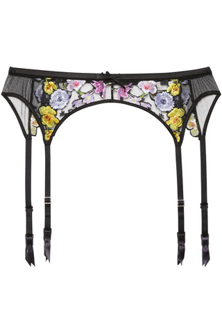 Fleur du Mal Eden Black Floral Embroidery Suspender Belt