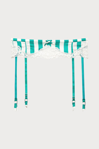 Eve Silk & Lace Suspender Belt in Riviera Stripe