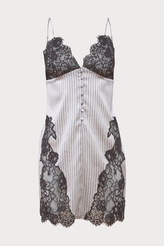 Fleur Du Mal Executive Pinstripe Silk Mini Slip - Naughty Knickers