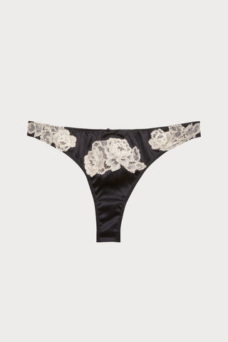Juliet Black Silk & Lace Thong