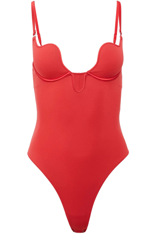 Fleur du Mal Le Stretch Micro Seduce U-Plunge Bodysuit Rouge