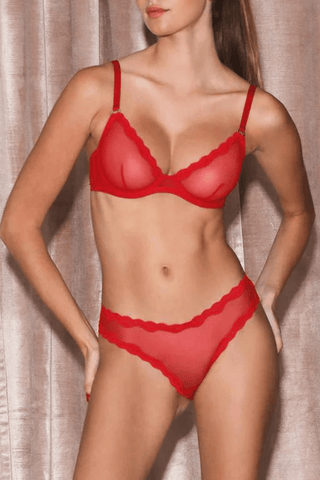 Fleur Du Mal Sheer Tulle Demi Bra Rouge Red