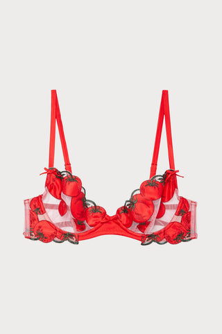Tomato Embroidery Demi Bra, Size UK 36D
