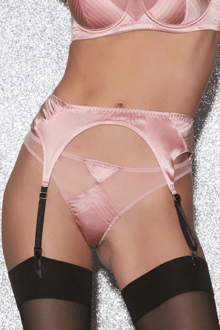 Fleur Du Mal Top Stitch Suspender in Rose Pink