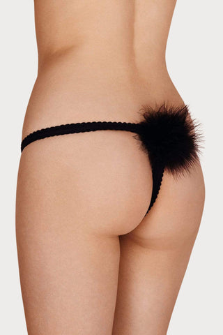 Gilda & Pearl Diana Silk & Marabou Feather Pom Pom Thong, Size M (UK 10-12) - Naughty Knickers