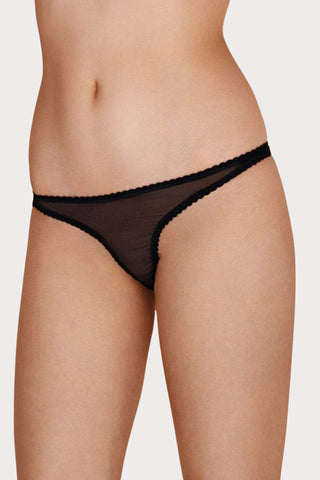 Gilda & Pearl Diana Silk & Marabou Feather Pom Pom Thong, Size M (UK 10-12) - Naughty Knickers