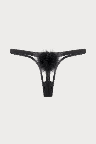 Gilda & Pearl Diana Silk & Marabou Feather Pom Pom Thong, Size M (UK 10-12) - Naughty Knickers