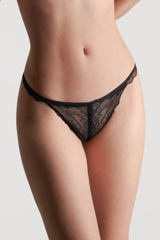 Maison Close Le Petit Secret Lace Openable Tanga Black