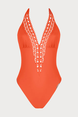 Ajourage Couture Papaya Plunge Halter Swimsuit