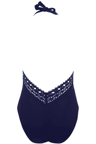 Lise Charmel Navy Plunging Back Halter Swimsuit Ajourage Couture
