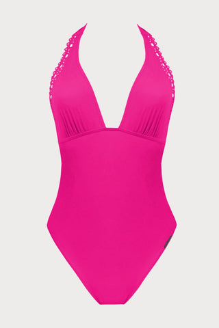 Ajourage Couture Open Back Halter Fuchsia Swimsuit