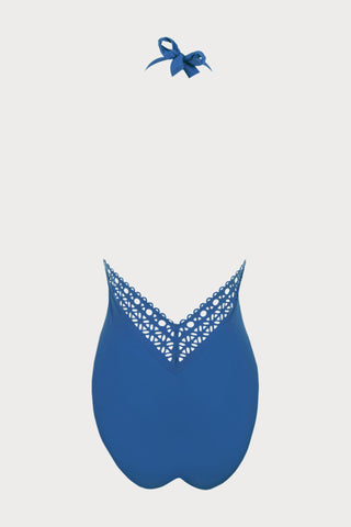 Ajourage Couture Blue Plunging Halter Swimsuit
