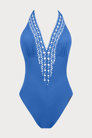 Ajourage Couture Blue Plunging Halter Swimsuit