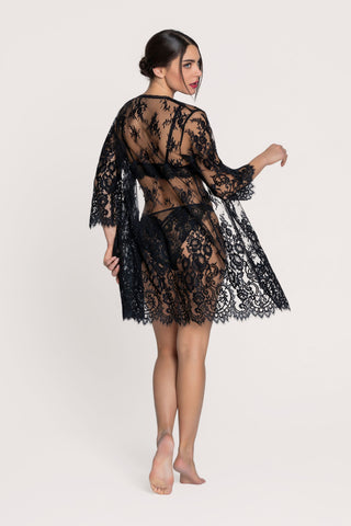 Lise Charmel Black Lace Mid-Length Robe | Désirs de Venise