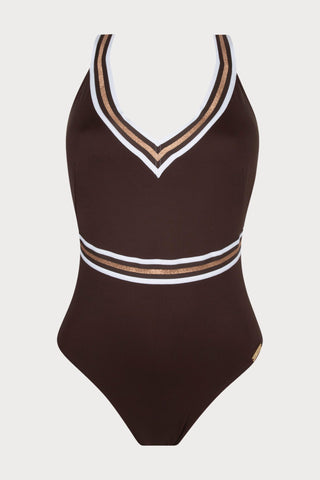 Lise Charmel Energie Nautique Taupe Crossed Back Swimsuit - Naughty Knickers