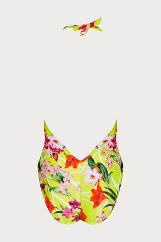 Lise Charmel Fleurs Splendeur Seduction Halter Swimsuit Lime - Naughty Knickers