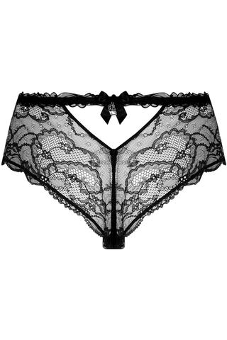 Lise Charmel Soir de Venise black lace shorty with satin bow and crystal mask charm