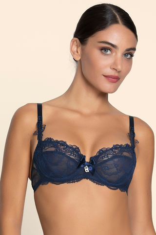 Lise Charmel Soir de Venise navy lace half cup bra with guipure embroidery and crystal details