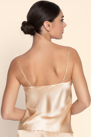 Women's Silk Camisole with Lace Trim Neckline - Lise Charmel Splendeur Soie Aurore
