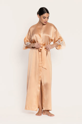 Lise Charmel Mid Length Silk Robe Peach Splendeur Soie