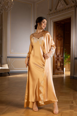 Lise Charmel Mid Length Silk Robe Peach Splendeur Soie