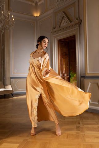Lise Charmel Mid Length Silk Robe Peach Splendeur Soie