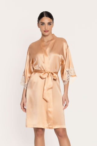 Lise Charmel Mid Length Silk Robe Peach Splendeur Soie