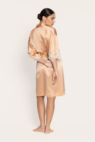 Lise Charmel Mid Length Silk Robe Peach Splendeur Soie