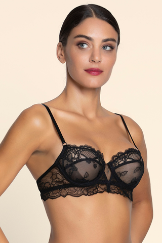 Women's Black Lace & Embroidery Half Cup Bra - Lise Charmel Sublime En Dentelle