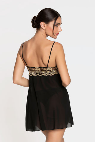 Lise Charmel Sublime En Or Black & Gold Crepe Silk Babydoll