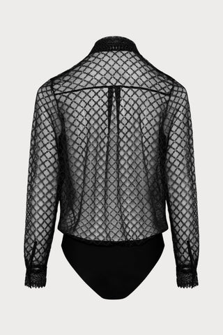 Paco Embroidery Blouse Bodysuit Black, Size XS (UK 10)