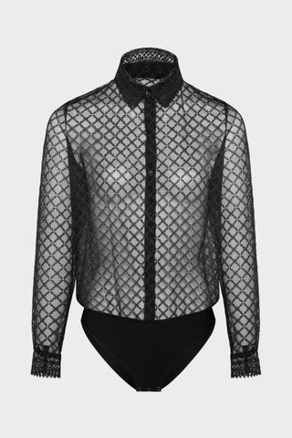 Paco Embroidery Blouse Bodysuit Black, Size XS (UK 10)