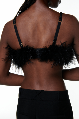 Love Stories Fanny Cropped Feather & Satin Top Black