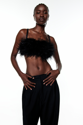 Love Stories Fanny Cropped Feather & Satin Top Black
