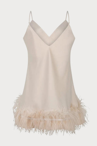 Honey Marabou Feather Trim Satin Slip Dress, Size XS (UK 6)