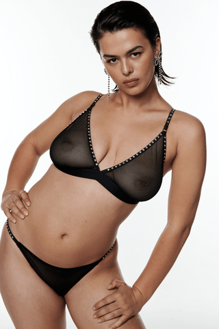 Love Stories Uma Unpadded Mesh Bralette with Rhinestones in Black