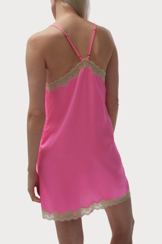 Willow Pink Satin Slip Dress with Cream Lace