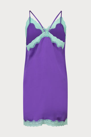 Willow Purple Satin Slip Dress with Mint Lace, Size M (UK 10)