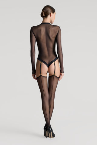 Maison Close Double Seam Cut & Curled Stockings Black