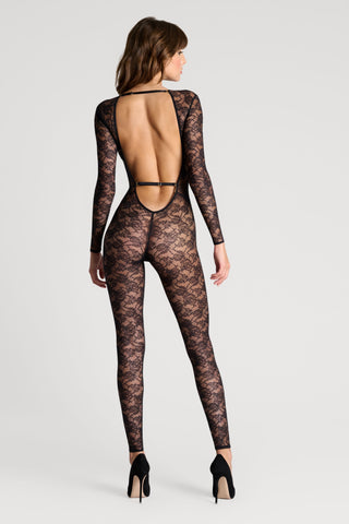Maison Close Flashback V-Neck Lace Jumpsuit Black