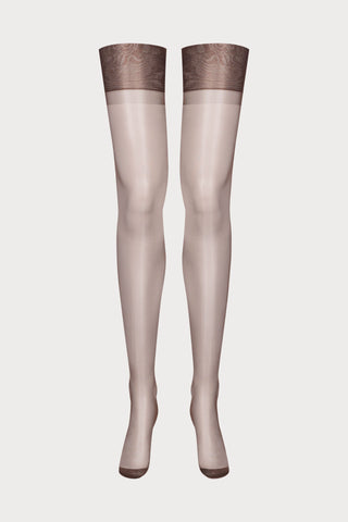 Maison Close Brown Nylon Stockings with Neon Orange Back Seam 