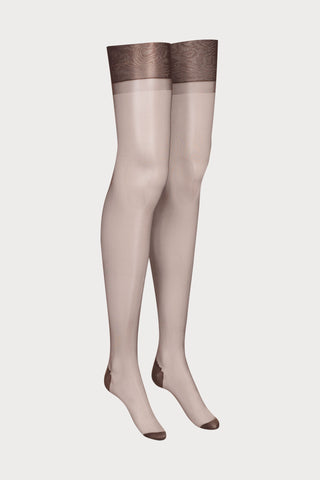 Maison Close Brown Nylon Stockings with Neon Orange Back Seam 